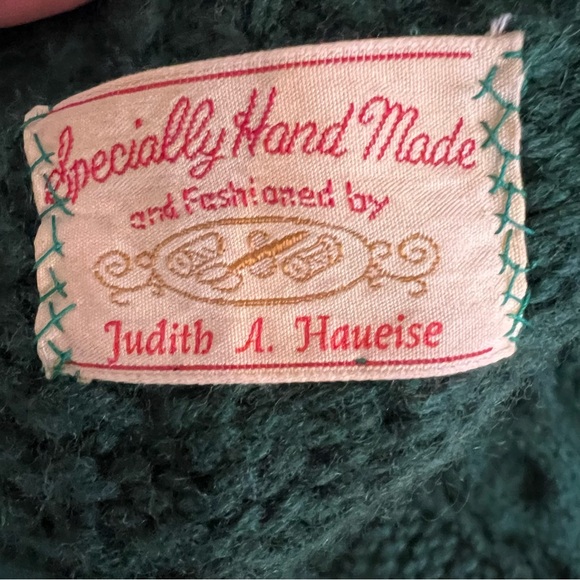 Handmade Vintage Wool Honeycomb Cable Knit Chunky Cardigan Hunter Green Sz M/L - Picture 8 of 12